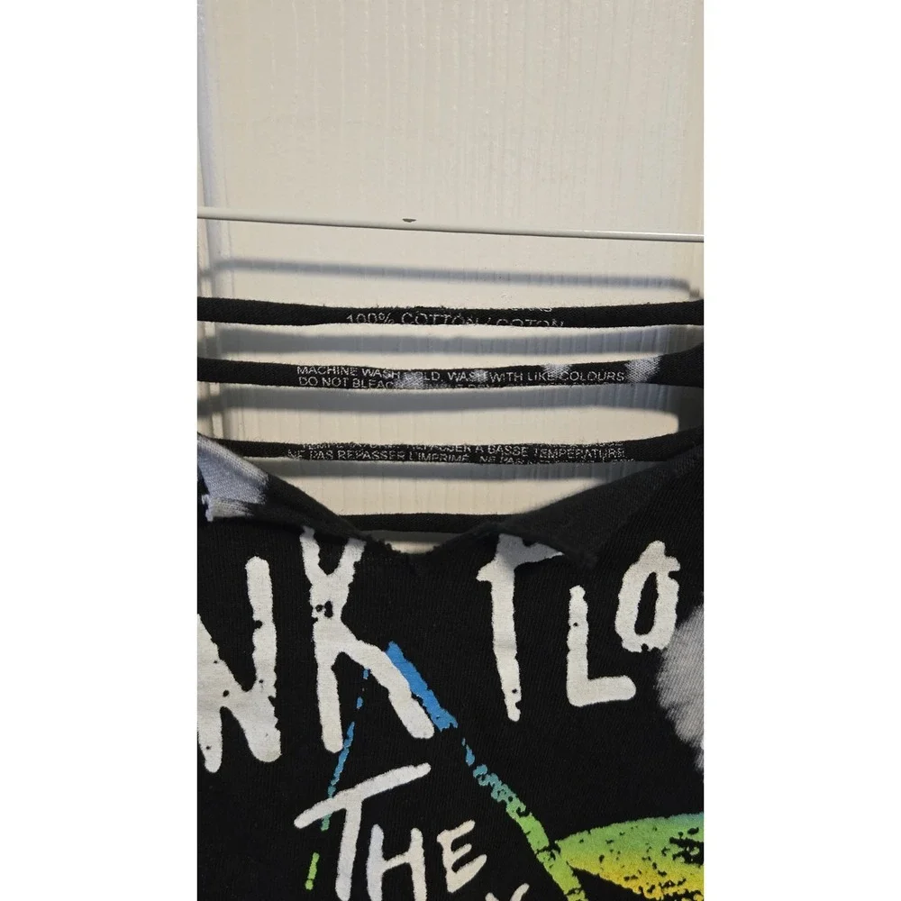 Pink Floyd Dark Side Moon Crop Top Bleach Tie Dye Shredded Cutout Band Tee S M